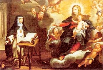 Sor María escribiendo ante la Virgen